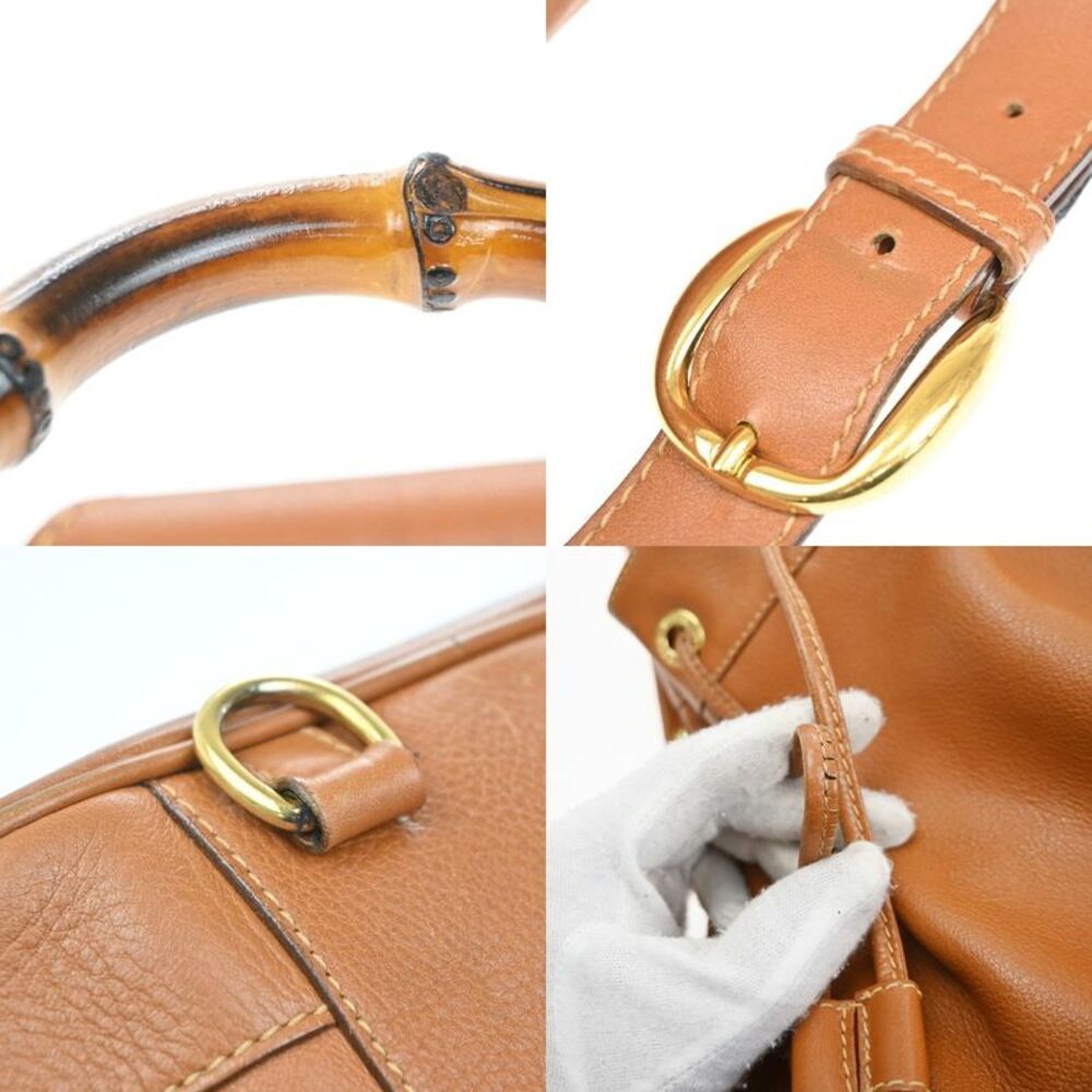 Gucci Vintage Bamboo Sling Backpack Leather Brown Leather Backpack Bag - Picture 12 of 16